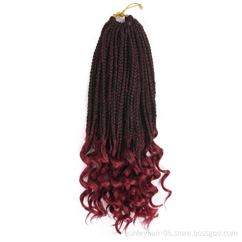 High Quality Synthetic Crochet Braids For Hair Extension Curly Ends Box Braids Ombre Crochet Hair Extension
